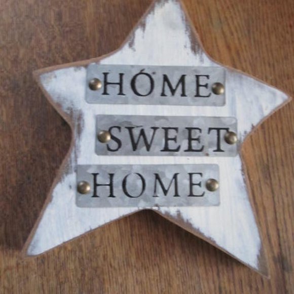 Primitive Star Wooden Primitive Star Home Sweet Home Galvanized Metal Decoration - Picture 1 of 4
